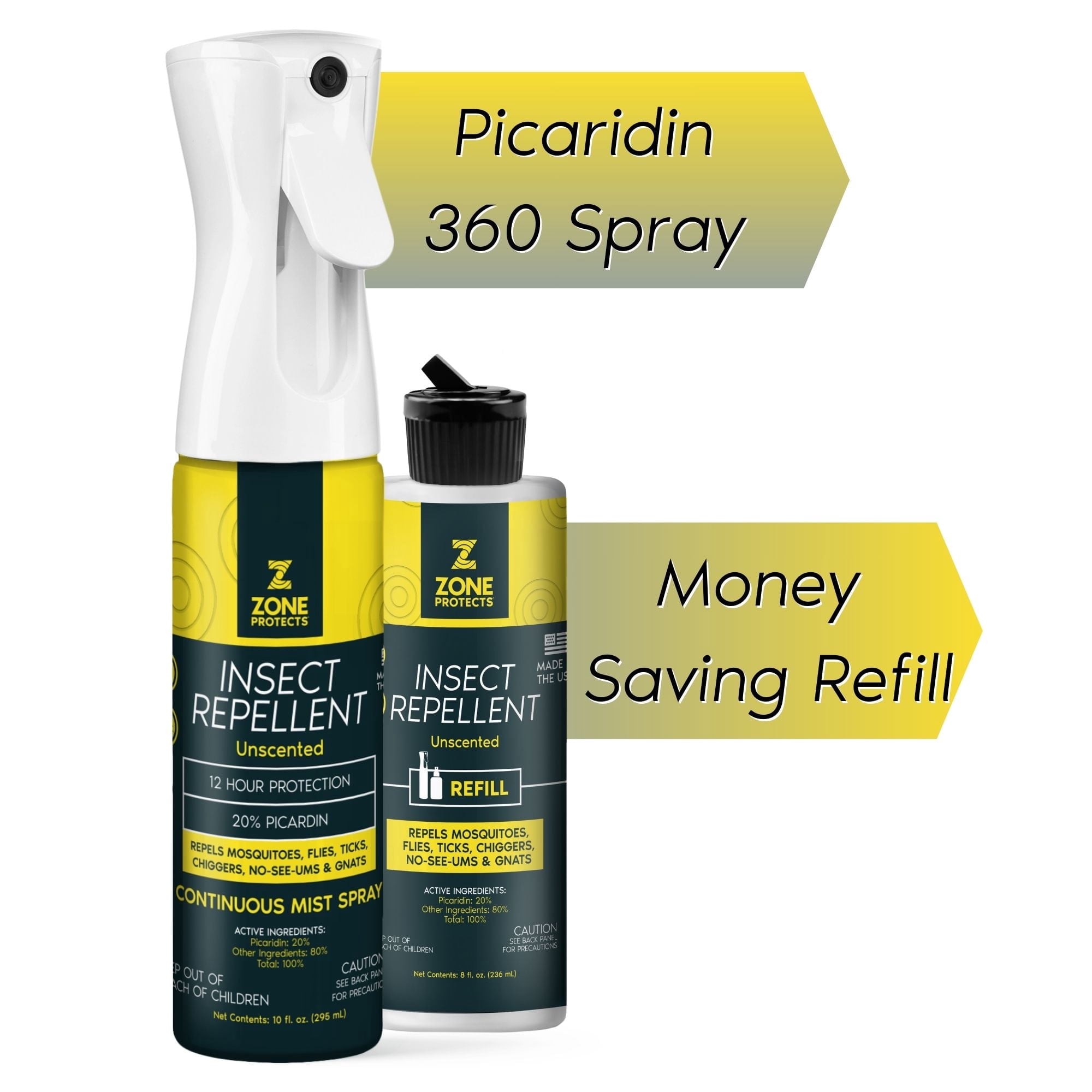 Zone Protects Unscented Picaridin Insect Repellent; Continuous Spray + Refill Combo; Picaridin Repels Mosquitoes, Ticks and Chiggers for 12-hrs
