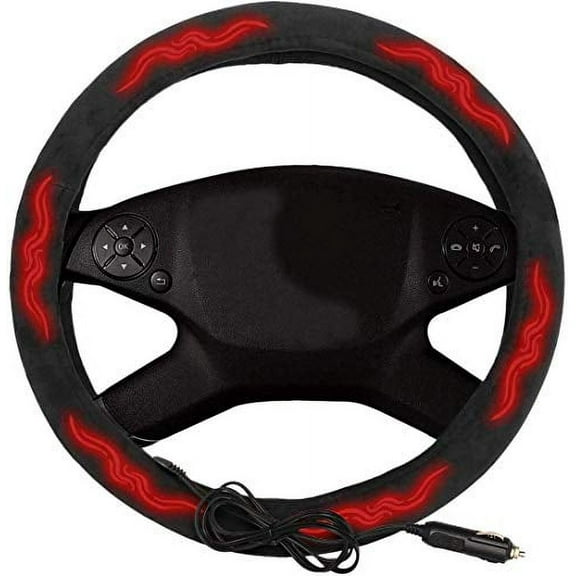 Zone Tech 12V Car Steering Wheel Heated Cover - Classic Black