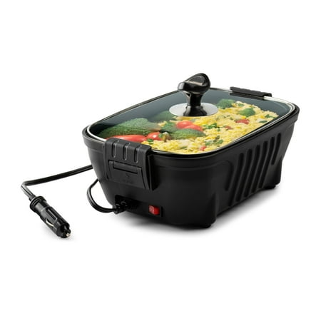 Zone Tech 12V Roaster with Glass Lid: a portable, non-stick, 11.5-inch pan with stay-cool handles that quickly heats up and is ideal for picnics, camping, and other outdoor activities.