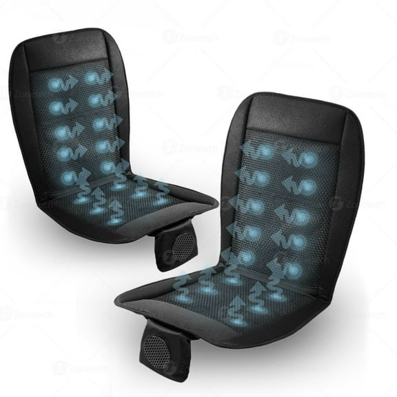 Zone Tech Cooling Car Seat Cushion - 2-Pack Black 12V Automotive Adjustable Temperature Comfortable Cooling Car Seat Cushion