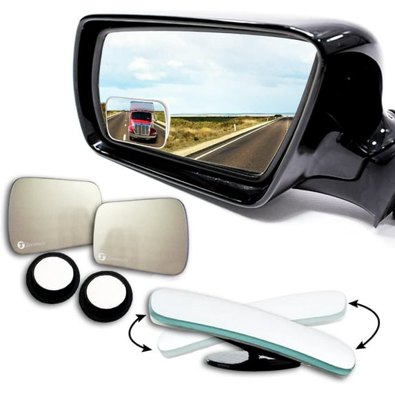 Zone Tech 2-Pack Side Blind Spot Adjustable Stick-on Square Mirrors for All Vehicles