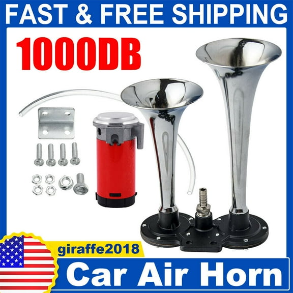 Zone Tech Air Horn Dual Trumpet Truck Loud 12v Train Car Kit Compressor 1000DB -