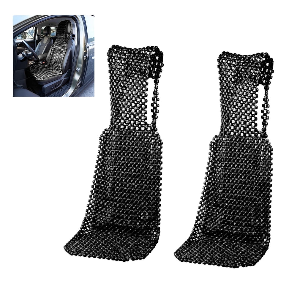 Zone Tech Beaded Seat Cover for Cars - Cooling, Massage Cushion, Car Seat Natural Wooden Beads for Semi Truck, Trailer, Car (Black 2-Pack)