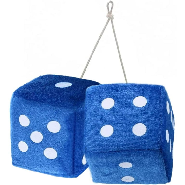 Zone Tech Blue Teal 3 Square Hanging Dice-Soft Fuzzy Decorative Vehicle  Hanging Mirror Dice with White Dots - Pair 