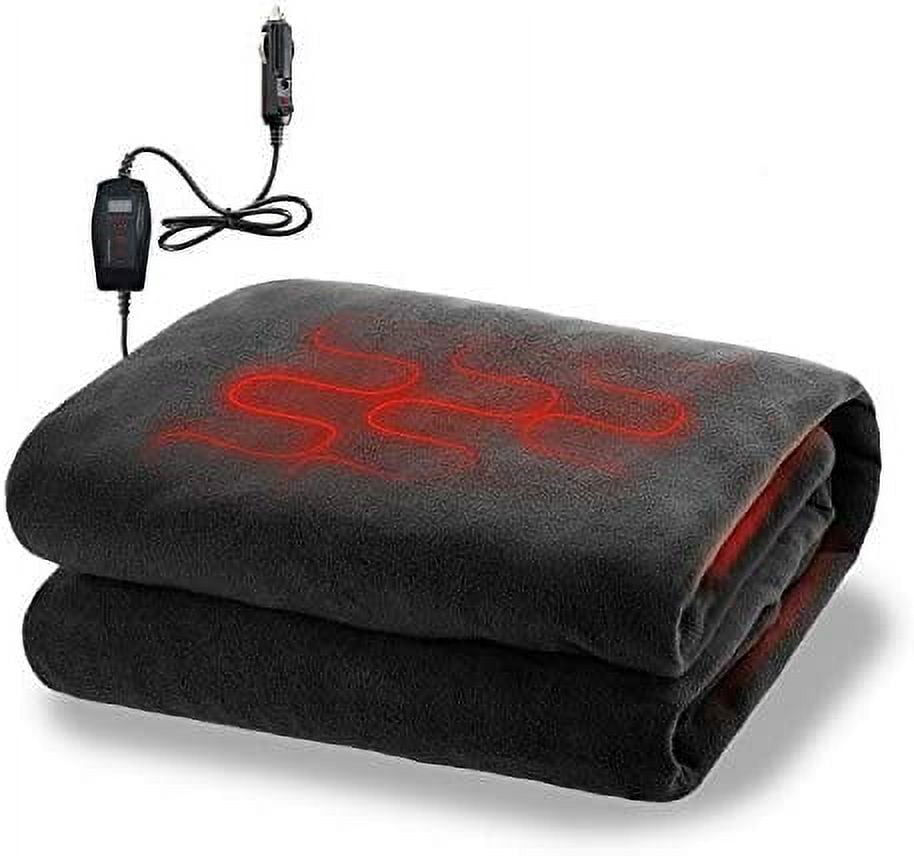 Zone Tech Car Heated Travel Blanket Classic Black 12V Fireproof Automotive Comfortable Heating
