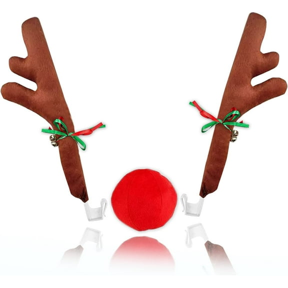 Zone Tech Car Reindeer Accessory Set - Christmas Car Jingle Bell Antlers and Nose Car Costume Set for Holiday