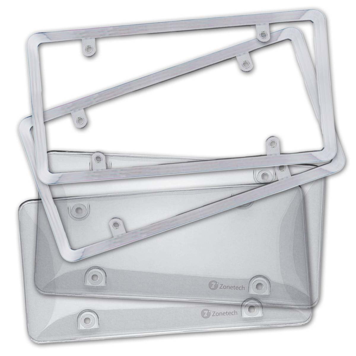 Zone Tech Clear License Plate Shield Bubble Plate Cover and Chrome