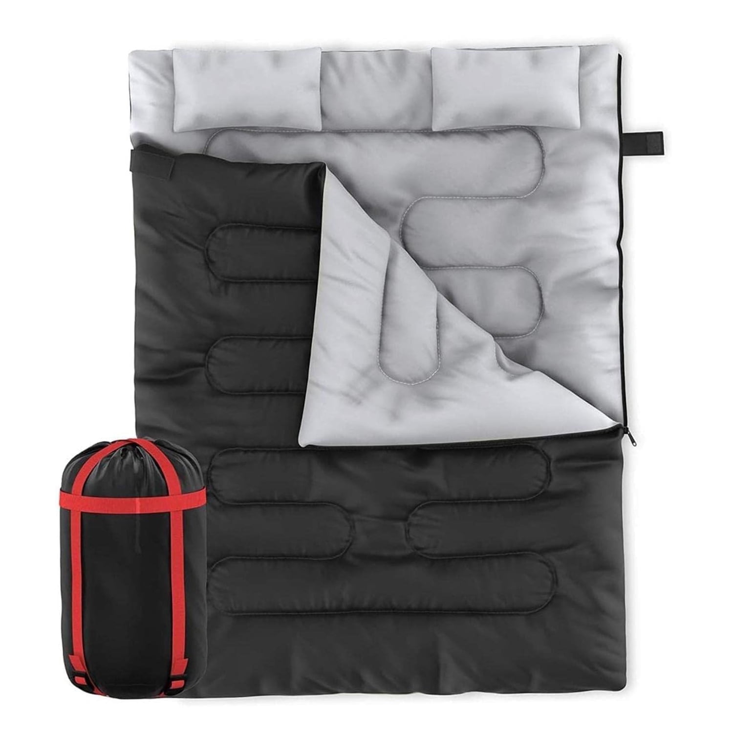 Zone Tech Double Camping Sleeping Bag with 2 Pillows - Converts into 2 Single Sleeping Bags Lightweight, Waterproof, Warm and Cool Weather, Suitable for Adults and Kids, Perfect for Hiking, Camping,