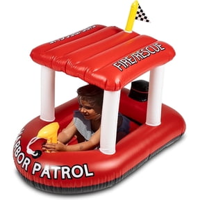 Zone Tech Inflatable Patrol Boat Pool Float - Fire Rescue Boat Pool Float with Fun Water Toy Squirter