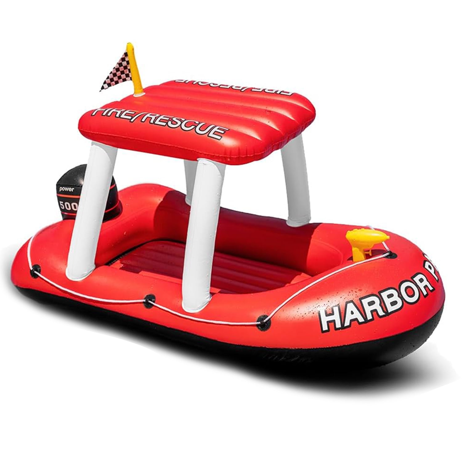 Zone Tech Fireboat Squirter Inflatable Pool Toy, Fire Rescue Theme, Red and White