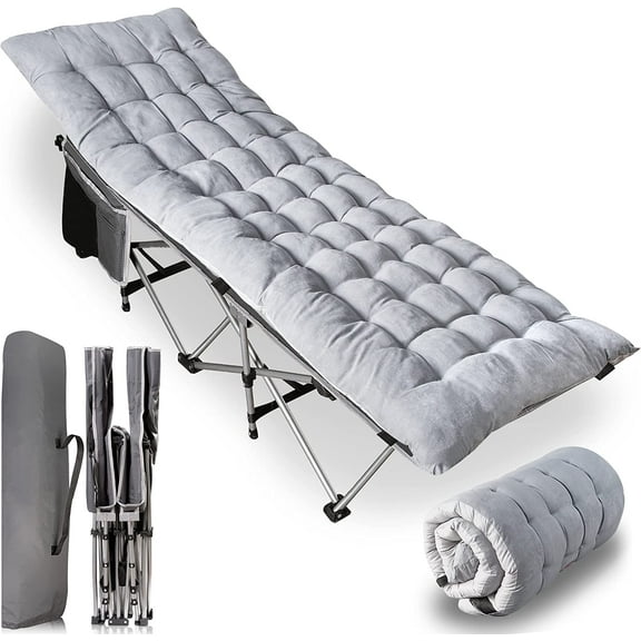 Zone Tech Folding Camping Cot and Cot Pad Set for Outdoor Camping and Travel, Gray