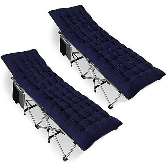 Zone Tech Folding Outdoor Camping Travel Cot and Cot Pad - Classic Navy Blue Lightweight Portable Heavy Duty Adult & Kids Travel Cot w/Large Pocket and Cushion (2-Pack with Blue Mattress)
