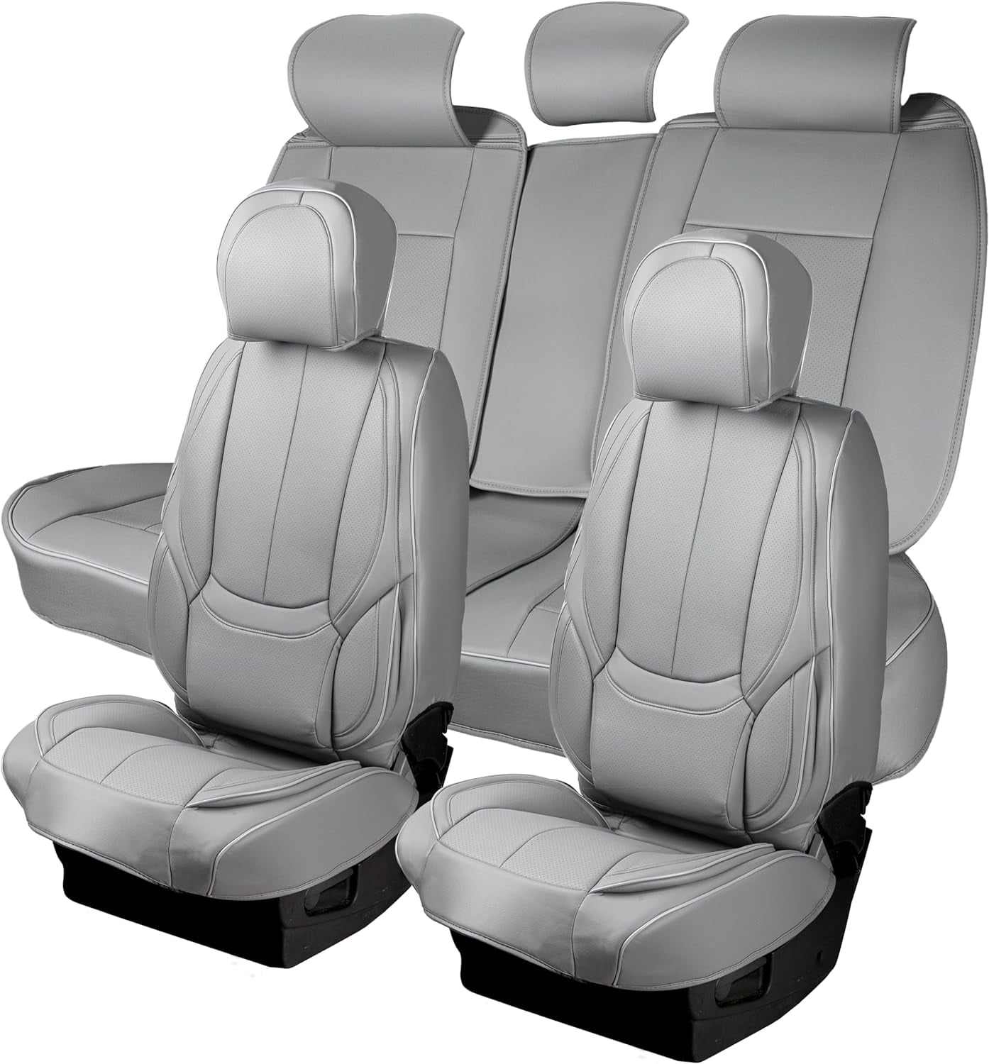 Zone Tech Full Set of 5 Car Seat Covers for Cars, Waterproof Leather Car Seat Protectors Full Set, Universal Auto Interior Fit for Most Sedans SUV Pick-up Truck GRAY