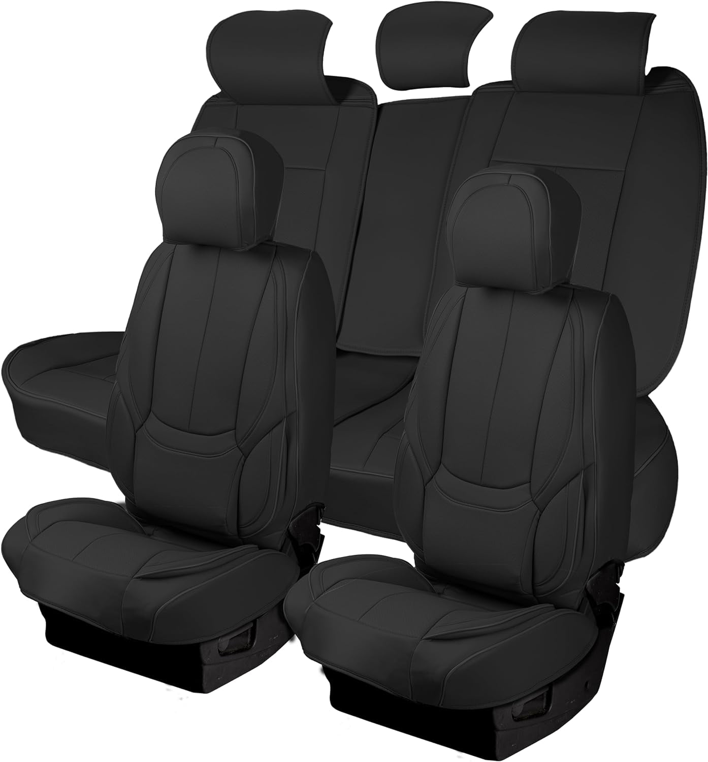Zone Tech Full Set of 5 Seat Covers for Cars Waterproof Nappa Leather - Black