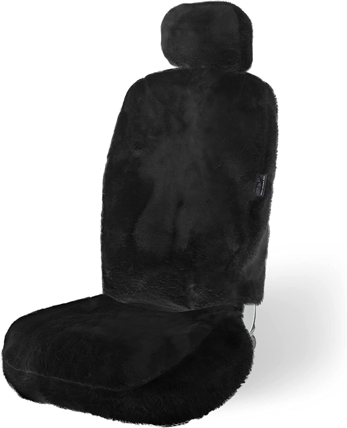 Zone Tech Genuine Sheepskin Black Car Seat Cover, Fluffy Luxury Wool Front Seat Covers, Universal Fits Car, Truck, SUV, & Van