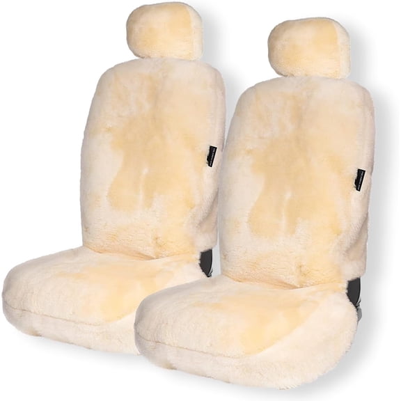 Zone Tech Genuine Sheepskin Ivory Car Seat Cover 2 Pack - Fluffy Luxury Wool Front Seat Covers, Universal Fits Car, Truck, SUV, & Van