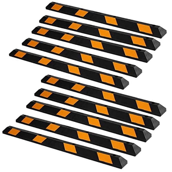 Zone Tech Large Heavy Duty Rubber Parking Curb – 72” Car Garage Wheel Stopper Professional Grade Parking w/Yellow Reflective Tape for Car, Truck, Trailer and RV 10 - Packs