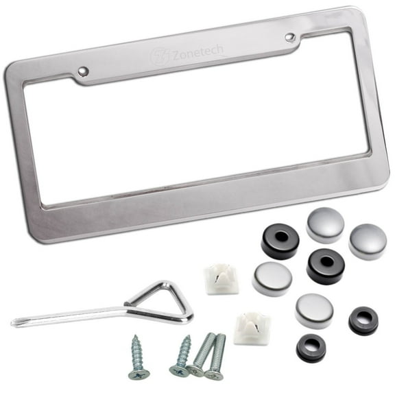 Zone Tech Matte Aluminum License Plate Cover Frame  2 Holes Classic Silver Novelty/License Plate Frame with Screw Caps for Vehicles