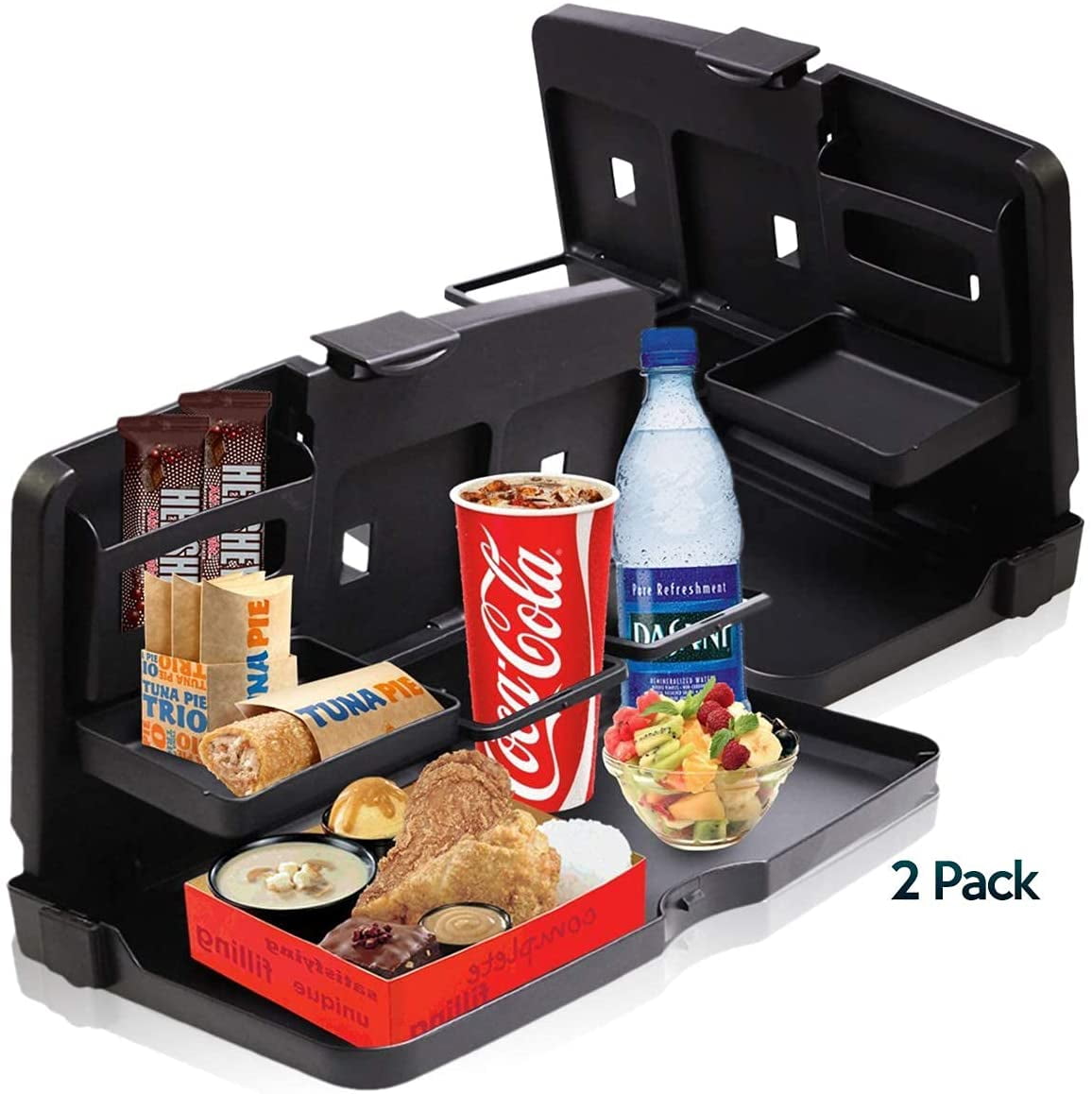 Zone Tech Multi-Functional Portable Foldable Car Seat Tray Desk - 2-Pack Black Portable Car Vehicle Back Seat Tray Table for Food, Meal, Snack, Laptop - Stay Organized When on the Go