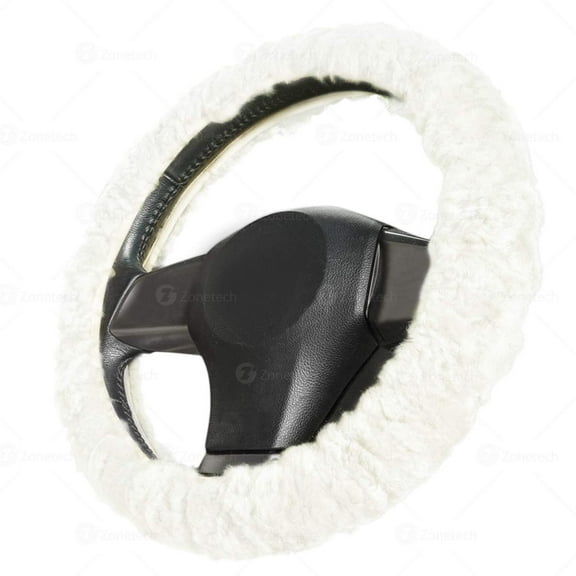 Zone Tech Plush Genuine Sheepskin Stretch On Vehicle Steering Wheel Cover Pure White Car Wheel Protector