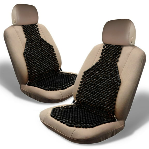 Zone Tech Set of 2 Classic Black Double Strung Wooden Beaded Ultra Comfort Massaging Universal Fit Car Seat Cushion 54" x 16"
