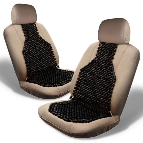 Zone Tech Set of 2 Classic Black Double Strung Wooden Beaded Ultra Comfort Massaging Universal Fit Car Seat Cushion 54" x 16"
