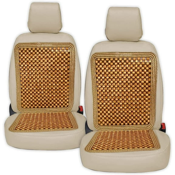 Zone Tech Set of 2 Double Strung Natural Wooden Beige Beaded Ultra Comfort Massaging Full Car Seat Cushion
