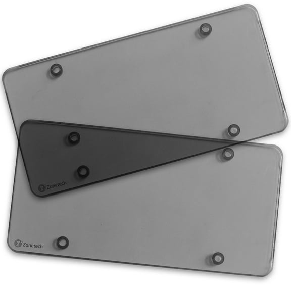 Zone Tech Smoked License Plate Shields - 2-Pack Novelty License Plate Smoked Flat Thick Shields