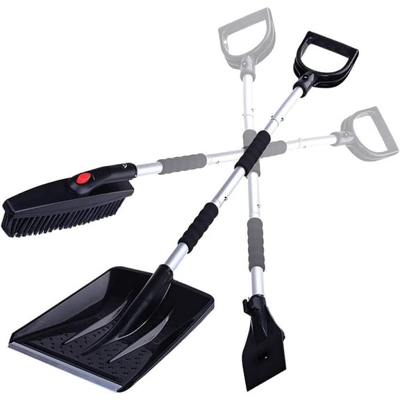 Zone Tech Snow Shovel Brush Kit 3-in-1 Replaceable Heads and Ice Scraper - Portable Snow Removal Shovel, Ice Scraper Emergency Collapsible Design, Easy Assemble and Use