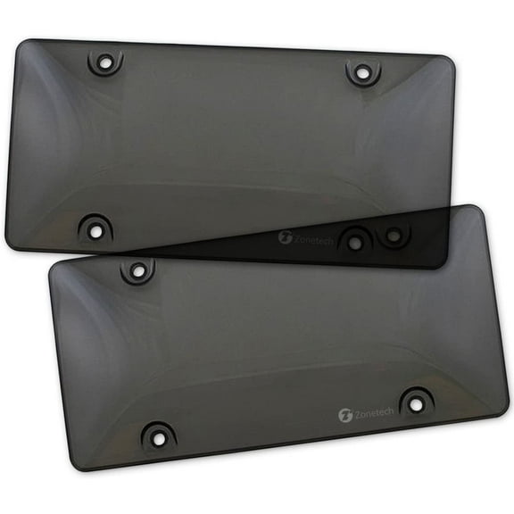 Zone Tech Standard Fit Clear Frame Smoked License Plate Protector Cover, 2-Pack
