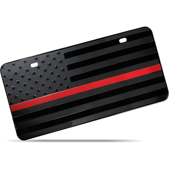 Zone Tech Tactical USA Flag License Auto Car Tag Plate with Thin Red Line- Thick Durable Embossed Monochrome Novelty Great American Pledge of Allegiance