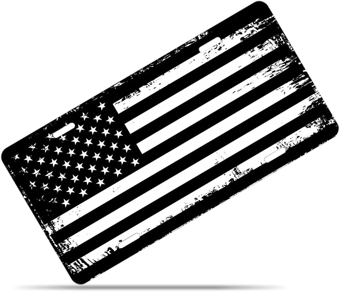 Zone Tech Tactical USA Flag License Plate Black and White Grunge
