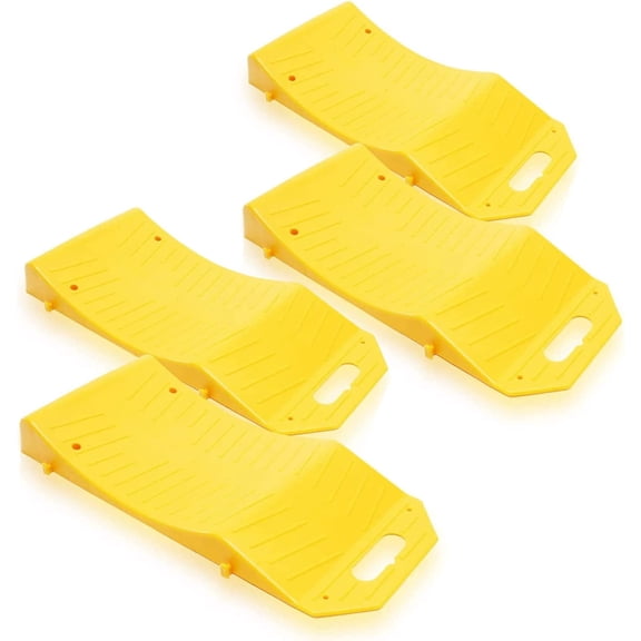 Zone Tech Tire Saver Ramps - 4-Pack Portable Highly Visible Yellow Vehicle Travel Ramps for Storage-Flat Spot and Flat Tire Prevention