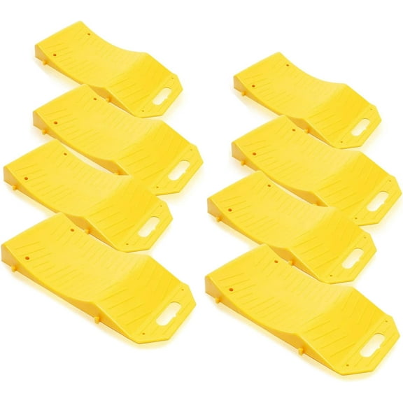 Zone Tech Tire Saver Ramps Portable Highly Visible Yellow Tire Cradle Vehicle Travel Ramps for Storage-Flat Spot and Flat Tire Prevention 8-Pack