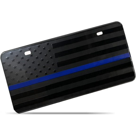 Zone Tech USA American Flag License Car Tag Plate with Thin Blue Line Thick Durable Embossed Monochrome Novelty Great American Pledge of Allegiance