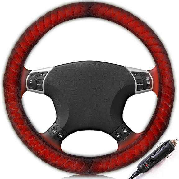 Zone Tech Ultra Comfortable Heated Car Steering Wheel Cover Classic Black 12V Vehicle Heated Wheel Protector