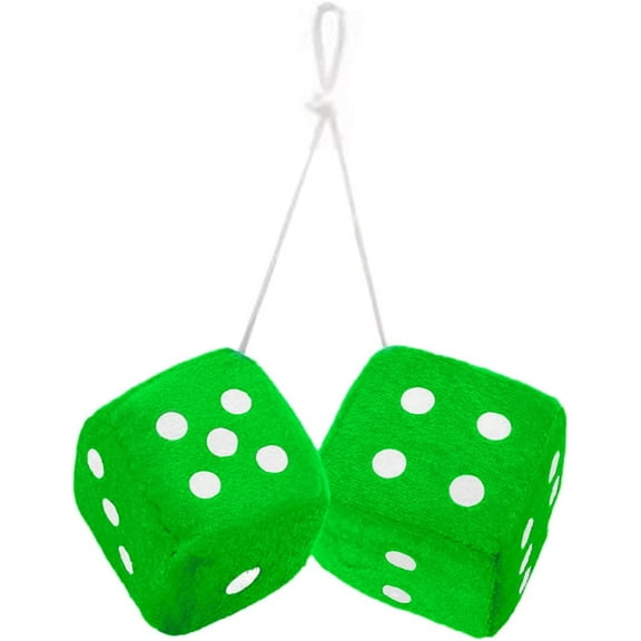 Zone Tech Vehicle Light Green Hanging Dice for Car, Mirror Fuzzy Soft Plush Decorative 3" - a Pair GA35