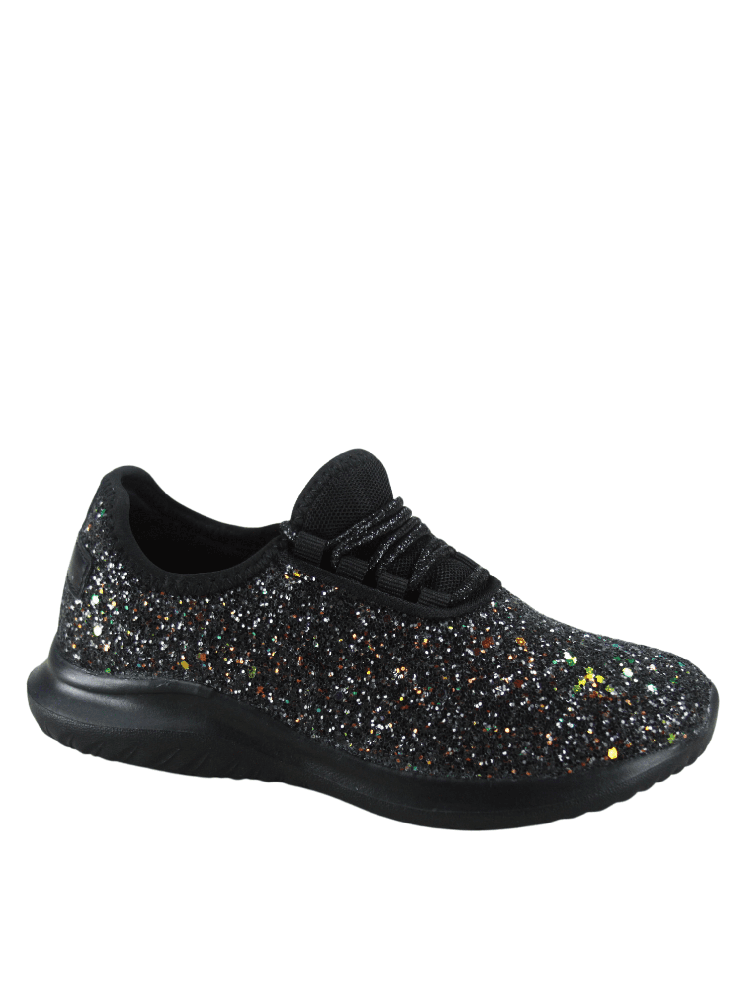 Zone1k Little Girl Big Girl Glitter Sparkle Comfort Light Weight Slip On Flat Sneaker Shoes Black Mulit 12