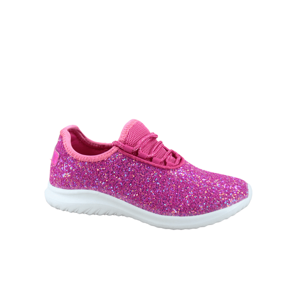 Zone1k Little Girl Big Girl Glitter Sparkle Comfort Light Weight Slip On Flat Sneaker Shoes (Fuchsia, 4)