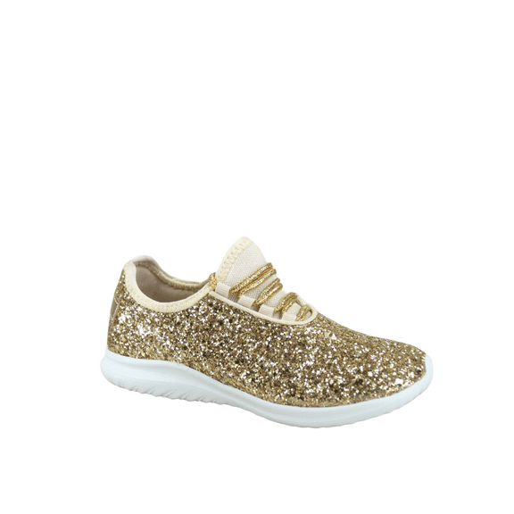 Zone1k Little Girl Big Girl Glitter Sparkle Comfort Light Weight Slip On Flat Sneaker Shoes ( Gold, 3)