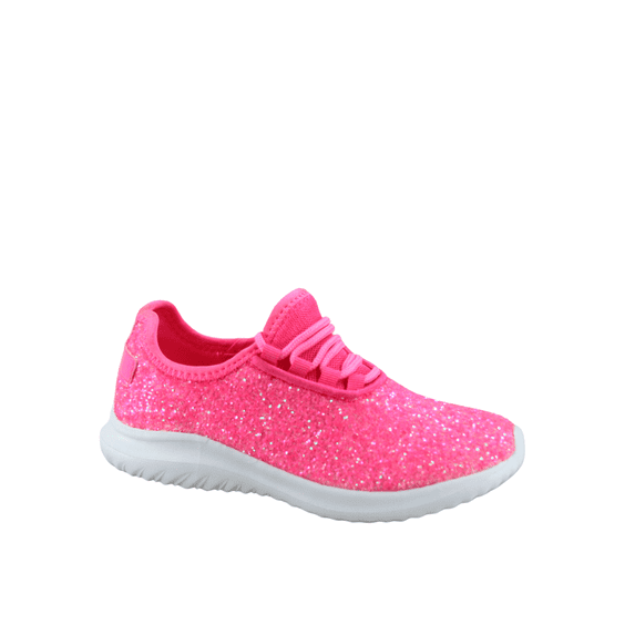 Zone1k Little Girl Big Girl Glitter Sparkle Comfort Light Weight Slip On Flat Sneaker Shoes ( Hot Pink, 4)