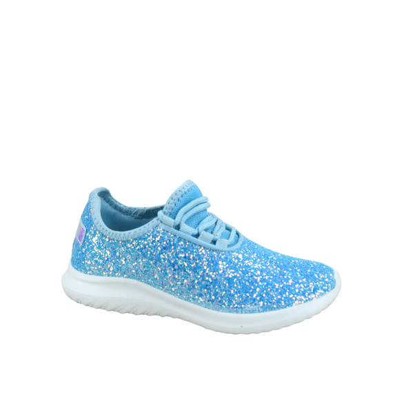 Zone1k Little Girl Big Girl Glitter Sparkle Comfort Light Weight Slip On Flat Sneaker Shoes ( Light Blue, 11)