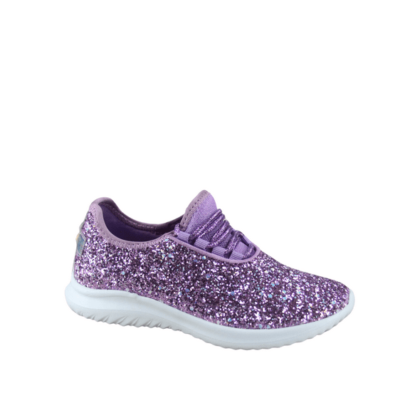 Zone1k Little Girl Big Girl Glitter Sparkle Comfort Light Weight Slip On Flat Sneaker Shoes ( Purple, 3)