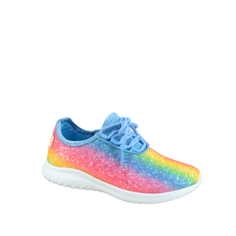 Zone1k Little Girl Big Girl Glitter Sparkle Comfort Light Weight Slip On Flat Sneaker Shoes Rainbow Blue 11 Walmart