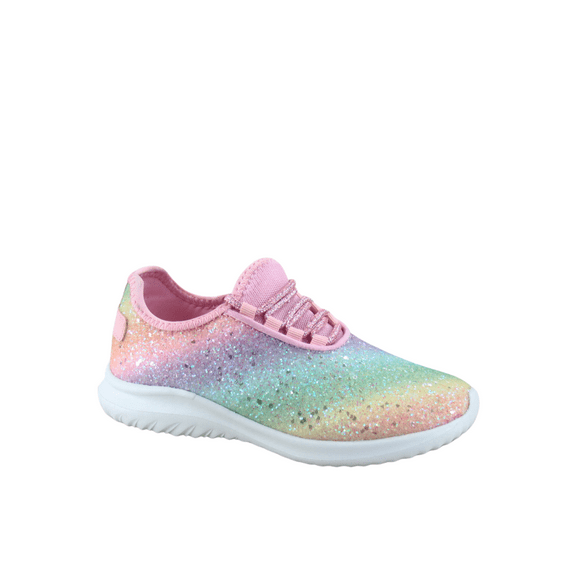 Zone1k Little Girl Big Girl Glitter Sparkle Comfort Light Weight Slip On Flat Sneaker Shoes ( Rainbow Multi, 12)