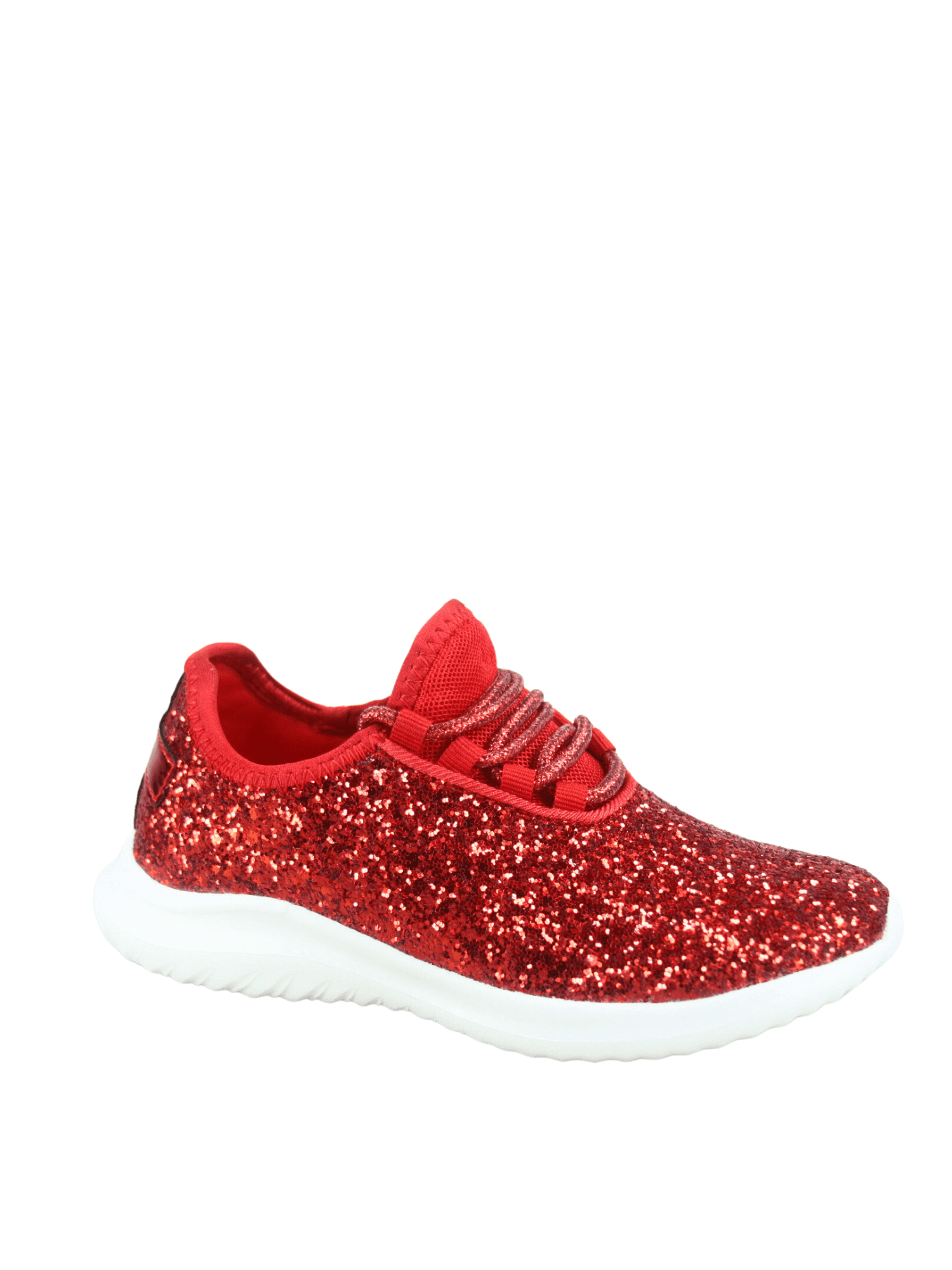 Zone1k Little Girl Big Girl Glitter Sparkle Comfort Light Weight Slip On Flat Sneaker Shoes ( Red, 12)