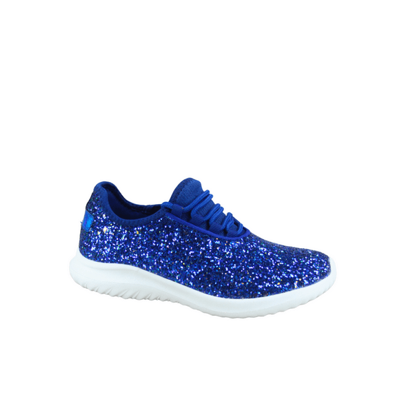 Zone1k Little Girl Big Girl Glitter Sparkle Comfort Light Weight Slip On Flat Sneaker Shoes ( Royal Blu, 10)