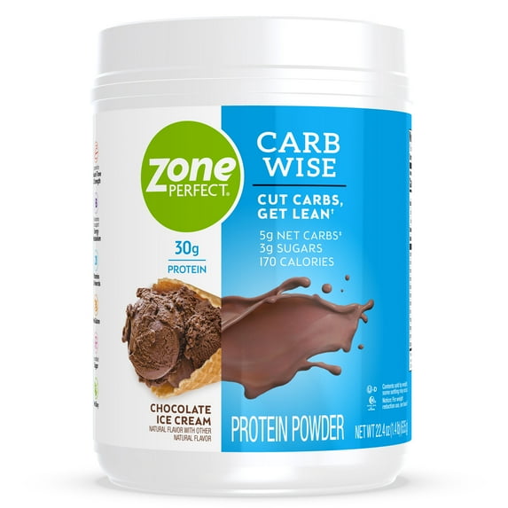 ZonePerfect Carb Wise High-Protein Powder, Chocolate Ice Cream Flavor, For A Low Carb Lifestyle, With 30g Protein, 22.4 oz, 2 Count