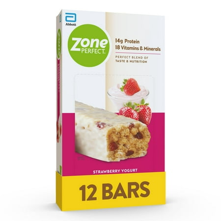 ZonePerfect Protein Bars | 14g Protein | 18 Vitamins & Minerals | Nutritious Snack Bar | Strawberry Yogurt | 12 Bars