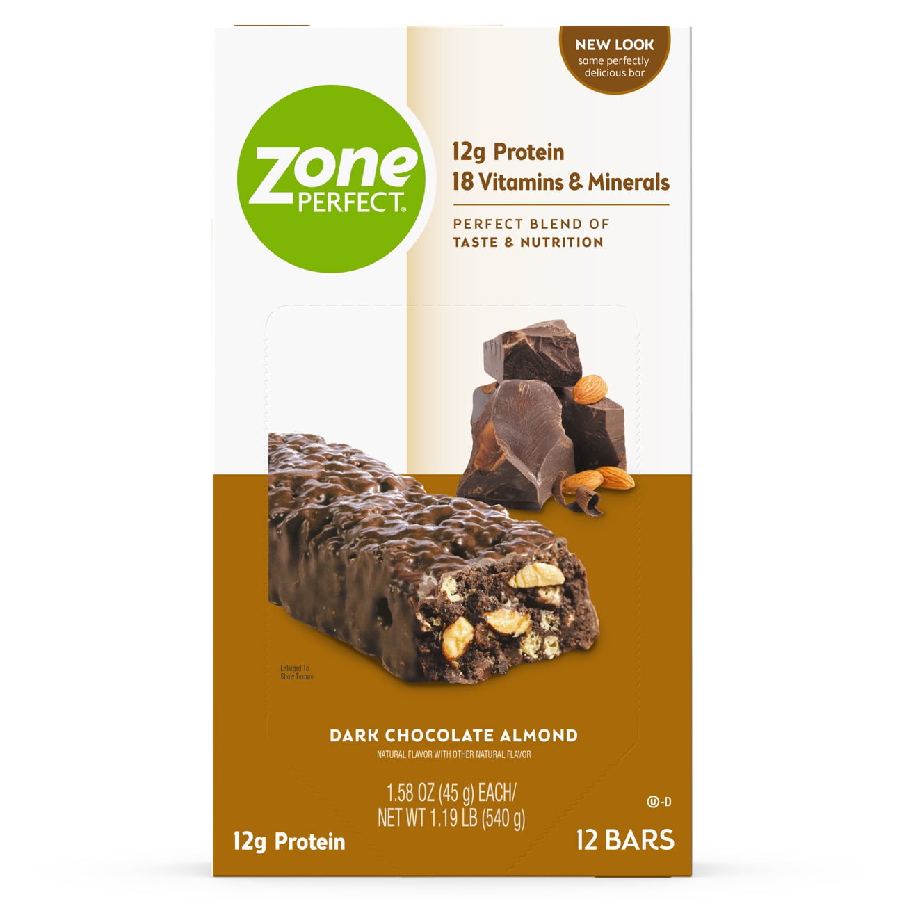 ZonePerfect High Energy Power Snack, Dark Chocolate Almond Protein Bars, 12g Protein, 36 Bars